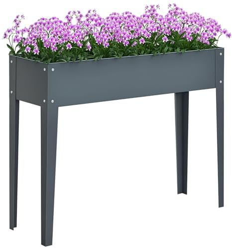 Outsunny Huerto Urbano Elevado en Jardín Terraza Jardinera Elevada Rectangular Mesa de Cultivo para Plantas Verduras y Flores con 3 Orificios de Drenaje 100x30x80 cm Gris