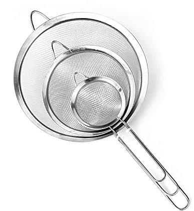 Hotype Set di 3 Pezzi Setaccio, Cucina Scolapasta in Acciaio Inox, Maglia Fine Colini con Maniglia, Filtro per Pasta Riso Verdura Albume, 3 Formati 7cm/12cm/18cm