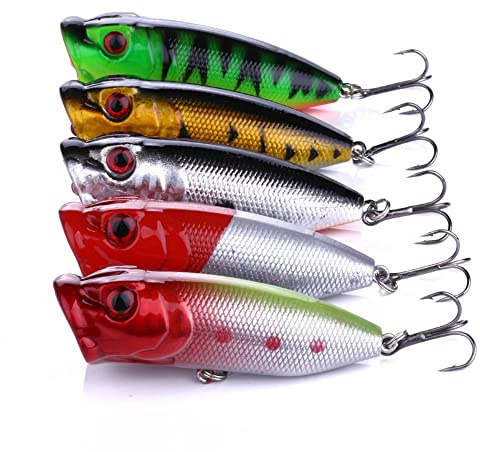 CENPEK 5 st fiskedrag fiskeset, 6,5 cm flytande beten för toppvatten, verklighetstrogen simning, badbete, fiskeutrustning för sötvatten saltvatten karp bas gädda