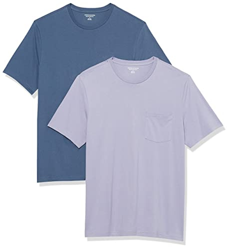Amazon Essentials Men's Short-Sleeve Crewneck Pocket T-Shirts, Pack of 2, Lavender/Washed Blue, XXL