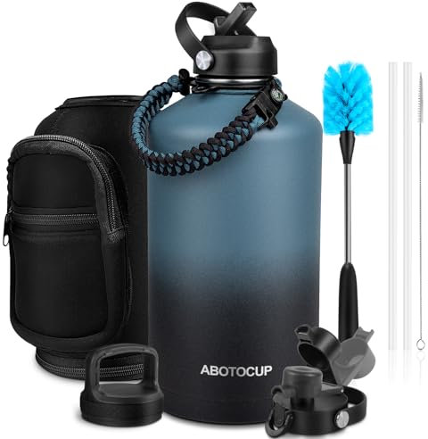 ABOTOCUP 1 Gallon Insulated Water Bottle, Keeps Cold 24H & Hot 12H, Straw Lid & Paracord Handle, 128 oz Double Wall Leak-proof BPA Free, Powder Coated