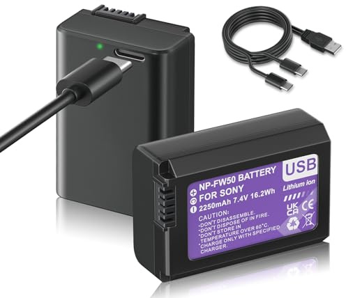 Mspalocell 2 NP-FW50 ersättningsbatterier 2250 mAh med USB Type-C-laddning kompatibel med Sony ZV-E10 Alpha a5100 a6000 a6300 a6400 a6500 Alpha a7 a7 II a7R a7S a7S II RX10 II RX10 III RX10 IV