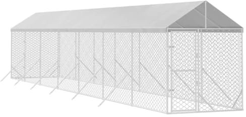 vidaXL Hundgård med tak silver 2x14x2,5 m galvaniserat stål