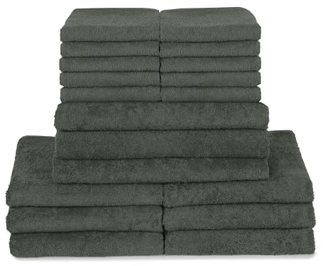 ZOLLNER 19-tlg. Handtuch Set: 10x Gästehandtücher (30x50 cm), 6x Handtücher (50x100 cm), 3x Duschtücher (70x140 cm), weich und saugstark, waschbar bis 60°C, Baumwolle, anthrazit