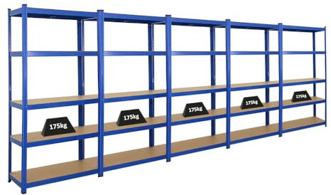 PROREGAL Mega Deal 5X Schwerlastregal Ragnar HxBxT 180x90x40cm mit Fachlast 175kg Blau Garagenregal Kellerregal Werkstattregal Lagerregal Steckregal