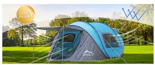 Tenda pop-up per 4 persone da campeggio Impermeabile Facile da montare in 10 secondi Tenda familiare istantanea, Materiale in tessuto Oxford 210D Include pali preassemblati (blu)