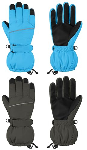 Cooraby 2 Pairs Kids Snow Ski Gloves Winter Waterproof Warm Gloves for Boys Girls Cold Weather Outdoor