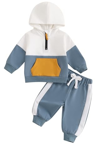 Geagodelia Completi Bambini Vestiti Outfit Neonati Set Felpa con Cappuccio Manica Lunga + Pantaloni Morbido Stampa Mini Boss (A Blu, 12-18 mesi)
