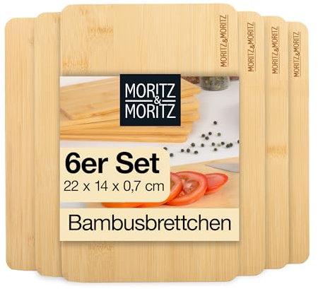 Moritz & Moritz Tagliere per la colazione in bambù – Set di 6 taglieri in legno, naturalmente antibatterico, robusto e delicato sui coltelli, versatile come tagliere in legno per cucina, pane