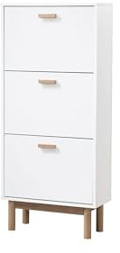 Schuhschrank >Orvar< Schuhschrank Orvar in Weiß mit 3 Klappen und 3 Fächern, 131 cm hoch, 58 cm breit, 25 cm tief, Füße in Pazifischer Eiche, modernes Design, inkl. Aufbauanleitung.