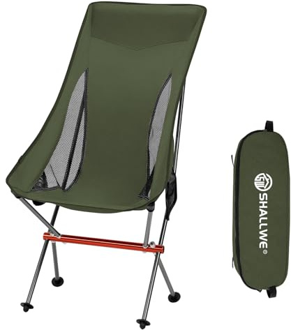 SHALLWE Lightweight Highback Camping Chair, Folding Backpacking Chair(Green