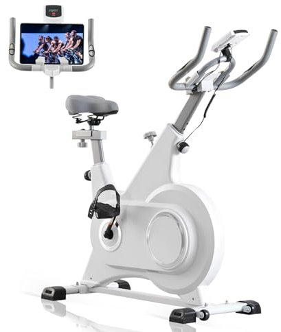TRIOBLADE Exercise Bike Professional Indoor Cycling Bike Spin Bike for Home Gym Use with Silent Flywheel Belt Drive LCD Monitor Heart Rate Sensor Fitness Stationary Bike 330LBs Capacity (White)