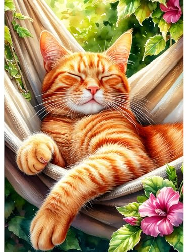 DPHERO Sleeping Cat Diamond Painting Kits for Beginners Adults,5D DIY Hammock Diamond Art Kits,Round Full Drill Kitten Gem Art Crafts Kits,DIY Painting by Numbers for Home Wall Decor 12x16 inch