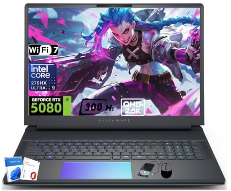 Alienware 18 Area-51 Gaming Laptop - NVIDIA RTX 5080 (16 GB GDDR7), Intel 24-Core Ultra 9 275HX, 18 QHD+ 300Hz skärm, bakgrundsbelyst KB, w/Win 11 Pro & Office Pro & Extern DVD-enhet (32 GB DDR5, 2