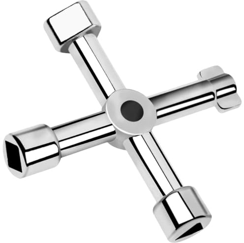 Llave Universal Multifunción 4 Vías Cruz Contador Armario Agua Gas Electricidad Metal Aleación Zinc Plata