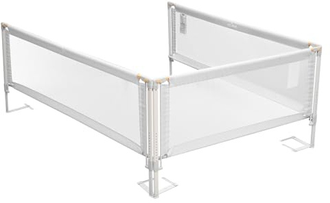 VEVOR Barrière de Sécurité de Lit Enfants, 3 Côtés, Barrière de Lit pour Tout-Petits, Tube Fer Renforcé, Tissu Oxford, Hauteur Réglable 68-89 cm, pour Lits Taille Queen, Épaisseur de Matelas 5-27 cm