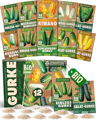 ZenGreens® - Set de semillas de pepino eco - 12 variedades para cultivar fácilmente en el jardín, balcón o parterre elevado - Sementes verduras