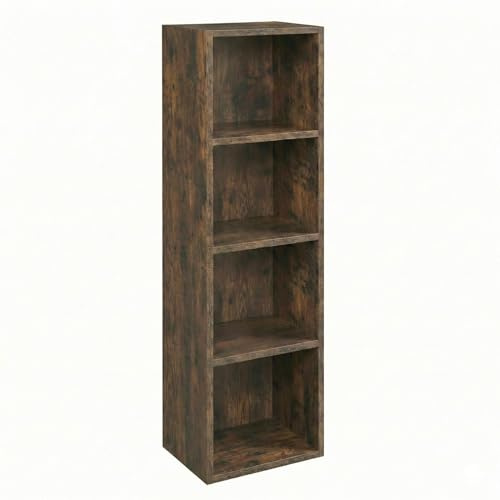 Blisswood Bookcase 4 Tier Cube Storage Bookshelf shelving Display Storage unit Tall Freestanding Open Narrow Book Shelf for Office, Living Room, Bedroom, Furniture, Rustic H106 x W30 x D24 cm