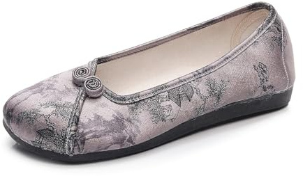 Ballerines Confortables Style Traditionnel Chinois pour Femmes Chaussures Cheongsam Élégantes À Imprimé Floral Shoes De Marche À Bout Rond pour La Maison, L'extérieur