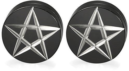JewelryWe Smycken magnet örhängen rostfritt stål rund cirkel magnetisk falska pluggar örhängen för män kvinnor öronklämmor tunnel utan hål icke piercing svart 12 mm e rostfritt stål, colore: stjärna, cod. JW95P10001