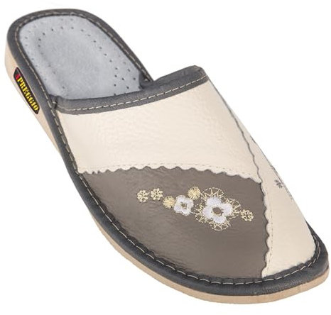 APREGGIO Zapatillas Mujer de Cuero – Zapatillas de Casa Mujer Durable - Practicas Zapatillas para Mujer con Suela de Goma Sólida - Cómodo Mujer Zapatillas Cuero - Pantuflas Mujer