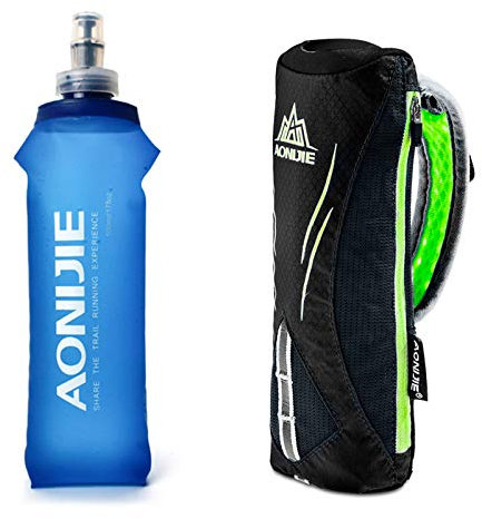 Geila Handheld Trinkflasche zum Laufen, 17 oz Handheld Trinkflasche mit Trageriemen, BPA Sport Soft Flasche (schwarz)