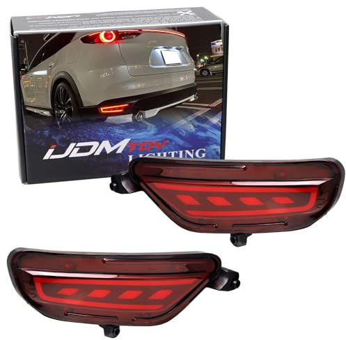 iJDMTOY Red Lens Full LED Bumper Reflector Lights Compatible With 2017-up Mazda CX-5, Function as Tail/Brake, Sequential Turn Signal Lights & Rear Fog Lamps