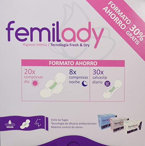 Femilady Pack 20 Compresas D–A, 8 Noche Y 30 Salvaslip Femi 100 ml
