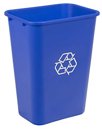 Amazon Basics Rectangular Commercial Office Wastebasket, Easy to Clean, Lightweight, 10 Gallon, Blue, Recycle Logo
