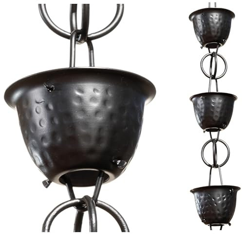 Monarch Rain Chains Chaîne de Pluie décorative en Aluminium martelé avec revêtement en Poudre Noire de 2,6 m pour gouttières, Tuyau de Descente de Rechange en Aluminium Noir