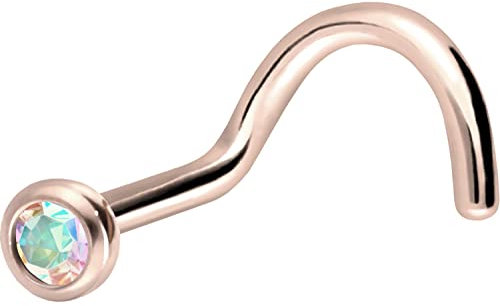 PIERCINGLINE Chirurgenstahl Nasenstecker Spirale KRISTALL Nasenpiercing Nostril Piercing Roségoldfarben Regenbogen