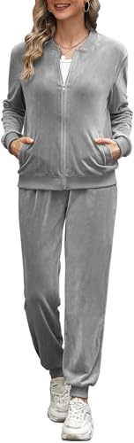 Irevial Ensemble Jogging Femme Velours Zippé 2 Pièces Manches Longues | Veste zippée, pantalon assorti, manches longues, maison loisirs, automne hiver