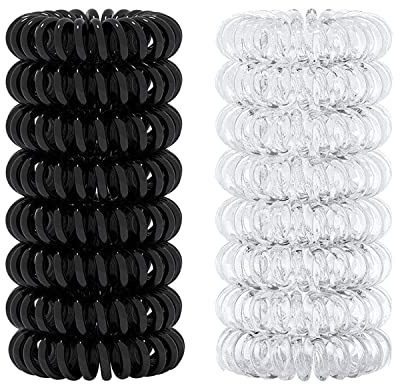 16 PCS Elastique à cheveux Elastique cheveux spirale Bandeaux de queue de cheval Accessoire de Coiffeur , Noir 8 pièces/Transparent 8 pièces