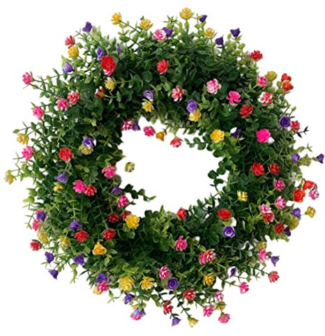 Coronas de Puerta, Flor Artificial de 35cm con Hojas de Eucalipto, Corona de Puerta Floral para Todas Las Estaciones, Fiesta de Granja, Hogar, Decoración Colgante de Pared, Decoración de Boda