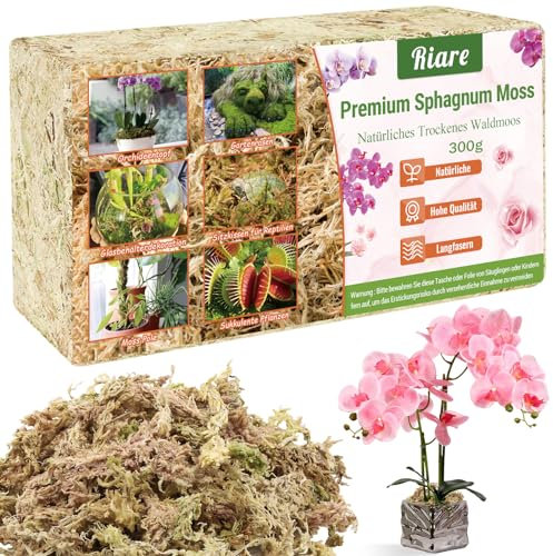 Riare 300g Sphaigne pour Plante Naturelle Compressé Sphaigne pour Orchidées Mélange pour Pot - pour la Culture de Plantes à la Maison,Fée Jardins (300g)