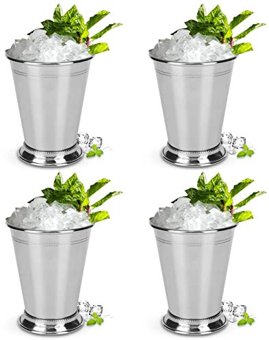 EdirFtra 4 pz in Acciaio Inossidabile Julep Cup, 14oz Bicchiere da Cocktail, Argento Placcato Beaded Mint Julep Cup, Mojito Margarita Bicchieri, Tazza da Cocktail per Home Bar Party