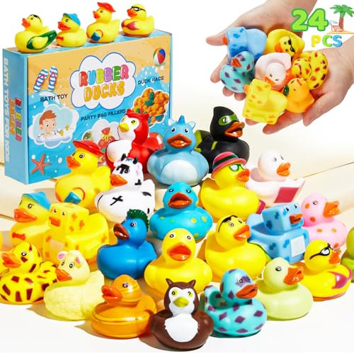 SCIONE 24PCS Rubber Ducks Bath Toys Cute Pool Toys for Baby Shower Awards Birthday Party Supplies for Kids Classroom Gift Exchange
