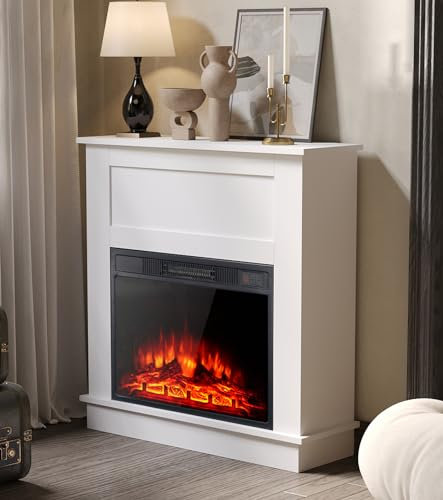 M.C.Haus Chimenea Eléctrica con Repisa, Chimenea Empotrada de 23”, Conjunto de Calor Independiente, Repisa Abierta y Tablero de Mesa, Chimenea con Acabado de Madera de Ingeniería, Blanco