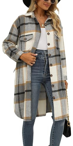 Jhsnjnr Dam flanell rutig jacka oversize långärmad kavajknäppning rutig skjorta bomull lång skjortjacka kappa