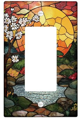 Generic Stained Glass Light Switch Cover Plate, Multicolor Sunrise Nature Single Rocker Wall Plates, Spring Summer Wall Decor, Standard Size Thermoplastic Plate Cover Single Rocker