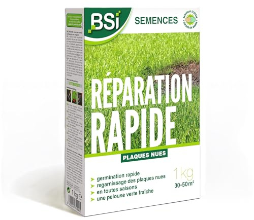 BSI - Semences De Gazon - Réparation Rapide - Avec Enrobage Protecteur - Haute Qualité - Jusqu'à 50m² - 1Kg