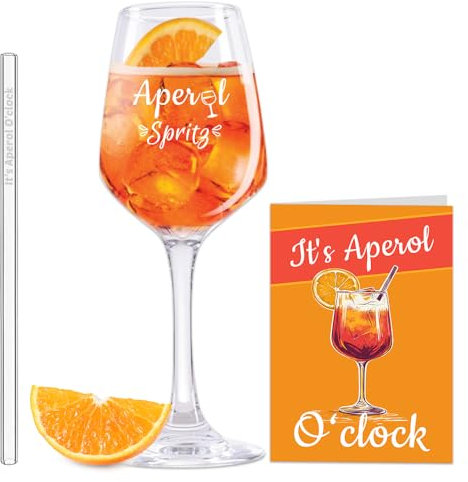 Aperol Spritz Gläser, Aperol Spritz Sprüche Glas Strohhalme, Aperol Spritz Geschenkset, Set mit 1 Cocktailgläsern und 1 Glastrinkhalmen, Aperol Geschenk für Männer, Frauen