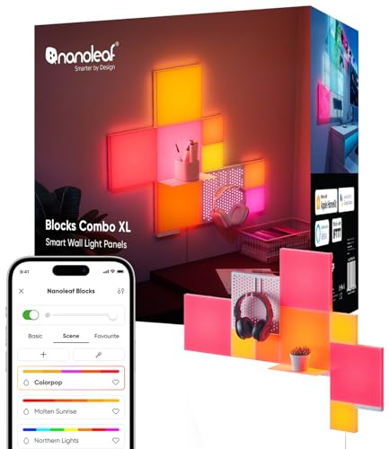 Nanoleaf Blocks Starter Kit | 10-Pack Combo, RGBW farbwechselnde Wandlampen, Lichtpanels & Regal, Pixel-Art-Style, App- & Sprachsteuerung (kompatibel mit Alexa, Apple & Google Home), Deko & Gaming
