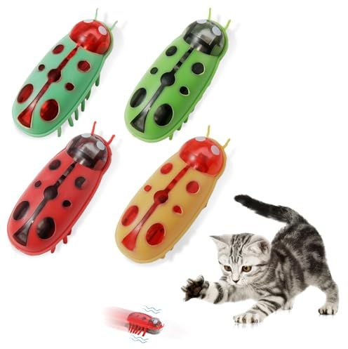 WUIOWPPIC 4 Stück Mini Käfer, Interaktive Wanze Katzenspielzeug Hund Katze Maus Käfer Fluchthindernis automatisches Umdrehen Haustier Lustiges Spielspielzeug für Katzen Kätzchen Training