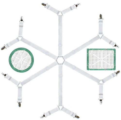 Quelcc Verstellbarer Bettlakenspanner, Elastische Bettlakenspanner, Bettlaken Spanner Bettlakenklammern, Lakenspanner mit Metallclips, Bettlakenverschlüsse, für Bettlaken, Matratze, Sofa (Weiß)