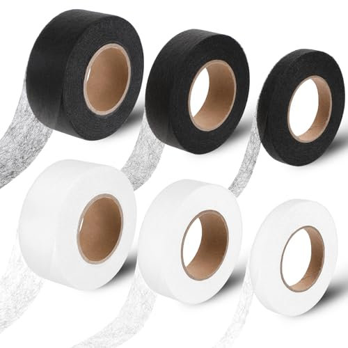 Xthrotsenk 6 Stück Kantenband Nahtband zum Aufbügeln Saumband 1 cm x 25 m, 2 cm x 25 m, 3 cm x 25 m Klebeband zum Aufbügeln Nahtband zum Aufbügeln ohne Nähen Saumband für Textilien, Hosen, Gardinen