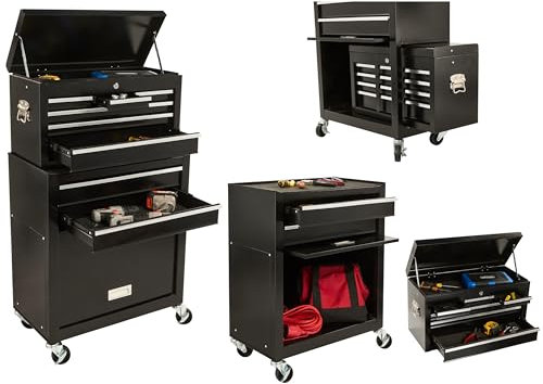 The Workplace Depot Mobile Tool Chest & Cabinet – 8 Drawers, Removable Toolbox, Anti-Slip Mats – Heavy-Duty Organiser for Professionals & DIYers