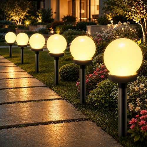 Shengruili 6 lámparas solares para exteriores con forma de bola solar, para jardín e impermeables