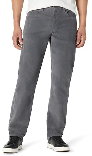 Amazon Essentials Pantaloni in Velluto a Coste a 5 Tasche Taglio Dritto Uomo, Carbone, 30W / 32L