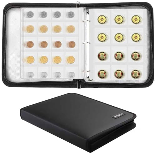 5200℉ Coin Collection Book for Collector,260 Pockets Fireproof Coin Collection Holder Album,Coin Collection Organizer Storage Box Case Album for 20/25/ 27/30/ 38mm Coins,Black